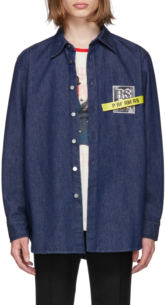 RAF SIMONS NAVY CARRY OVER DENIM SHIRT with TAPE & PATCH - Maison D